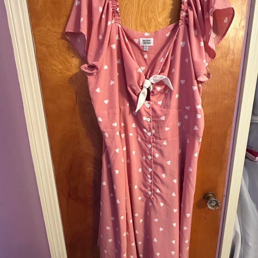 Unique Vintage Ellias Dress - Pink & White Hearts - Picture 2 of 6
